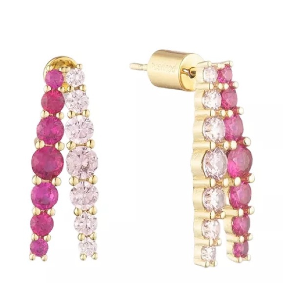 bonheur Jewelry - Seraphine Pink Crystal Half Hoop Earrings